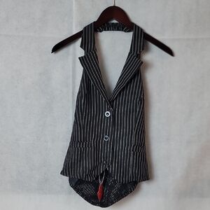Black Pinstripe Halter Vest Top